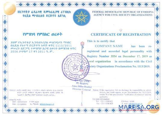 Printable Ethiopia Certificate of Registration template